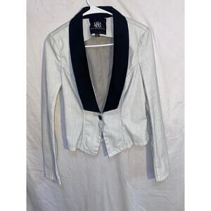 Rock & Republic Denim One Button Gray Stretchy Black Collar Blazer Women Size 6